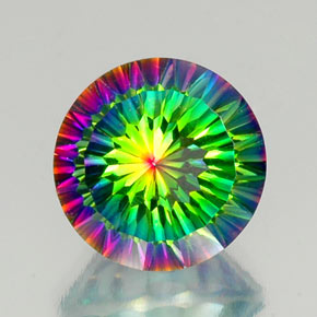 10.50캐럿 천연 탑 레인보우 미스틱 쿼츠, 라운드 컷, 14.16 mm, VS