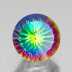 10.57캐럿 천연 탑 레인보우 미스틱 쿼츠, 라운드 컷, 14.08 mm, VVS-VS