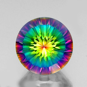 9.69캐럿 천연 탑 레인보우 미스틱 쿼츠, 라운드 컷, 14.15 mm, VVS