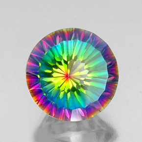 9.69캐럿 천연 탑 레인보우 미스틱 쿼츠, 라운드 컷, 14.15 mm, VVS