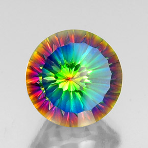 10.27캐럿 천연 탑 레인보우 미스틱 쿼츠, 라운드 컷, 14.13 mm, VVS