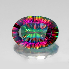 11.94캐럿 천연 탑 레인보우 미스틱 쿼츠, 타원형 컷, 18.4×13 mm, VVS-VS