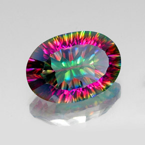 11.94캐럿 천연 탑 레인보우 미스틱 쿼츠, 타원형 컷, 18.4×13 mm, VVS-VS