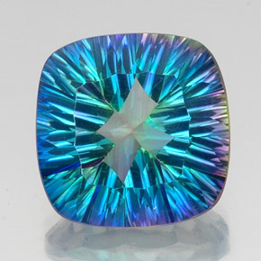 21.72캐럿 천연 탑 레인보우 미스틱 쿼츠, 쿠션 컷, 17.9×17.8 mm, VVS-VS