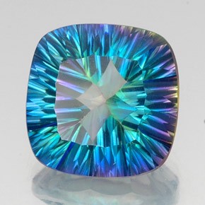 21.72캐럿 천연 탑 레인보우 미스틱 쿼츠, 쿠션 컷, 17.9×17.8 mm, VVS-VS