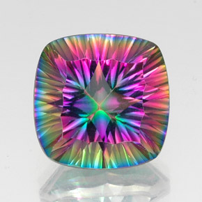 15.58캐럿 천연 탑 레인보우 미스틱 쿼츠, 쿠션 컷, 16.2×16.2 mm, VVS