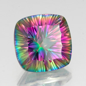 15.58캐럿 천연 탑 레인보우 미스틱 쿼츠, 쿠션 컷, 16.2×16.2 mm, VVS
