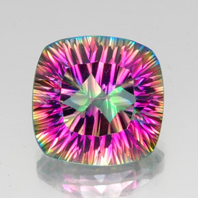 14.64캐럿 천연 탑 레인보우 미스틱 쿼츠, 쿠션 컷, 16.2×15.9 mm, VVS