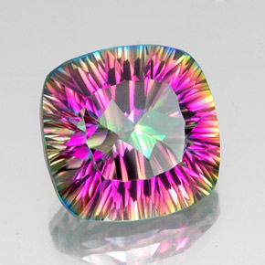 14.64캐럿 천연 탑 레인보우 미스틱 쿼츠, 쿠션 컷, 16.2×15.9 mm, VVS