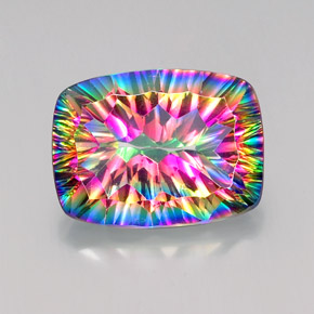 18.37캐럿 천연 탑 레인보우 미스틱 쿼츠, 쿠션 컷, 20.1×15 mm, VVS