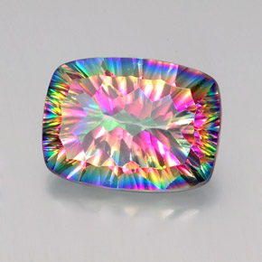 18.37캐럿 천연 탑 레인보우 미스틱 쿼츠, 쿠션 컷, 20.1×15 mm, VVS