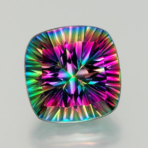 14.82캐럿 천연 탑 레인보우 미스틱 쿼츠, 쿠션 컷, 16×15.8 mm, VVS