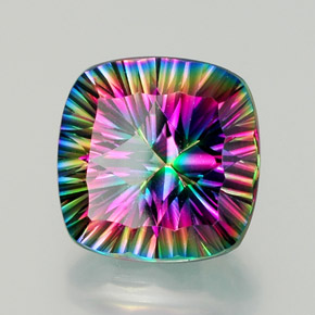 14.82캐럿 천연 탑 레인보우 미스틱 쿼츠, 쿠션 컷, 16×15.8 mm, VVS