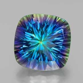 21.55캐럿 천연 탑 레인보우 미스틱 쿼츠, 쿠션 컷, 17.9×17.9 mm, VVS-VS