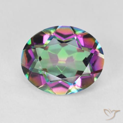 4.10캐럿 천연 멀티컬러 미스틱 쿼츠, 타원형 컷, 12.1×10.1 mm, VVS