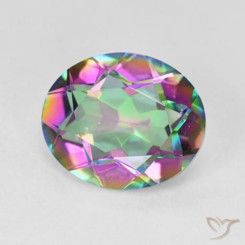 4.10캐럿 천연 멀티컬러 미스틱 쿼츠, 타원형 컷, 12.1×10.1 mm, VVS