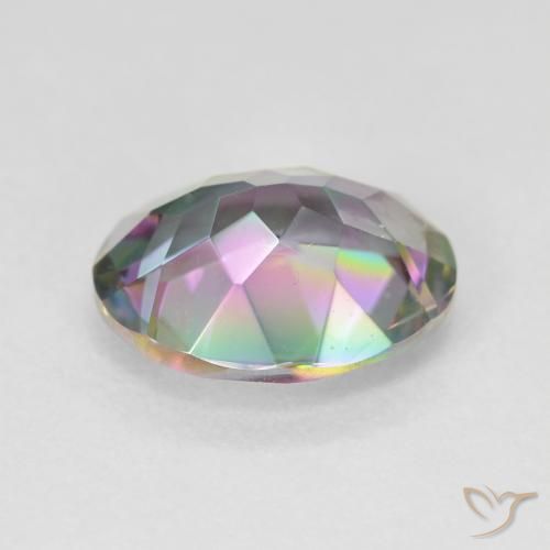 4.10캐럿 천연 멀티컬러 미스틱 쿼츠, 타원형 컷, 12.1×10.1 mm, VVS