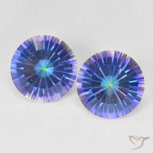 3.31캐럿 천연 멀티컬러 블루 미스틱 쿼츠 보석, 라운드 컷, 8.08 mm, VS