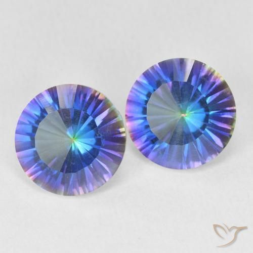 3.31캐럿 천연 멀티컬러 블루 미스틱 쿼츠 보석, 라운드 컷, 8.08 mm, VS