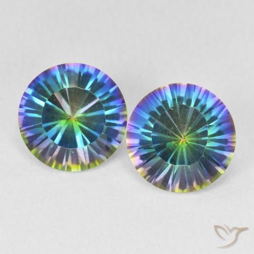 3.30캐럿 천연 멀티컬러 블루 미스틱 쿼츠 보석, 라운드 컷, 8.06 mm, VS