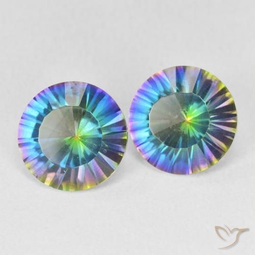 3.30캐럿 천연 멀티컬러 블루 미스틱 쿼츠 보석, 라운드 컷, 8.06 mm, VS