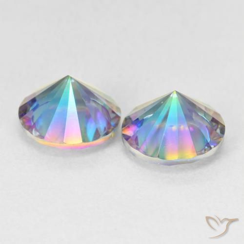 3.30캐럿 천연 멀티컬러 블루 미스틱 쿼츠 보석, 라운드 컷, 8.06 mm, VS