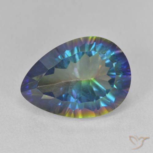 6.28ct 자연스러운 멀티컬러 블루 신비한 석영, 배 모양, VVS-VS
