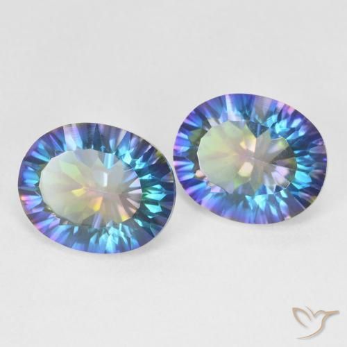 6.32캐럿 천연 멀티컬러 블루 미스틱 쿼츠 보석, 타원형 컷, 11.1×8.9 mm, VVS-VS