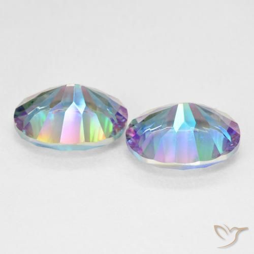 6.32캐럿 천연 멀티컬러 블루 미스틱 쿼츠 보석, 타원형 컷, 11.1×8.9 mm, VVS-VS