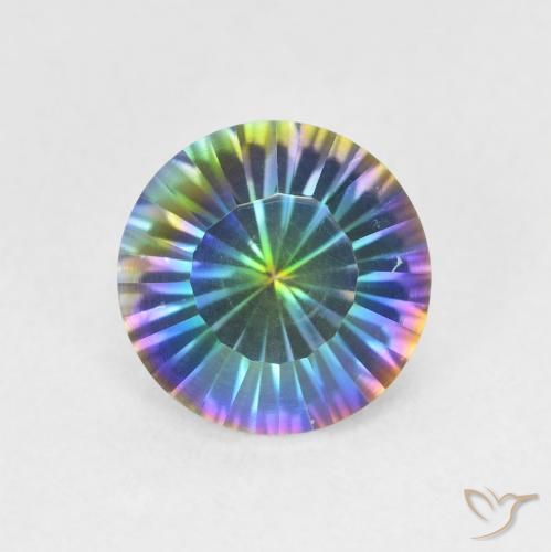 1.69캐럿 천연 멀티컬러 블루 미스틱 쿼츠, 라운드 컷, 8.04 mm, VVS-VS