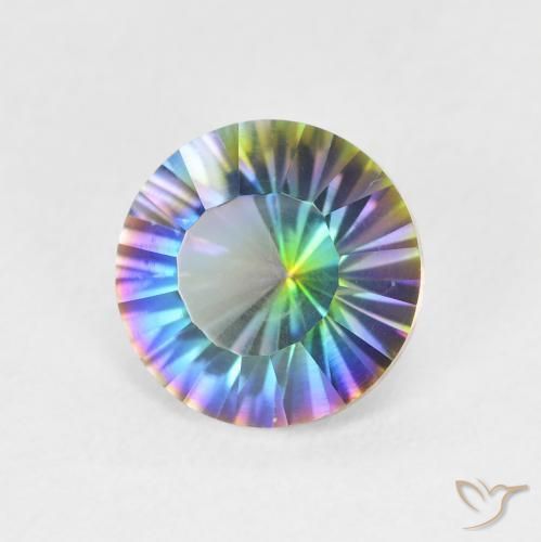 1.69캐럿 천연 멀티컬러 블루 미스틱 쿼츠, 라운드 컷, 8.04 mm, VVS-VS