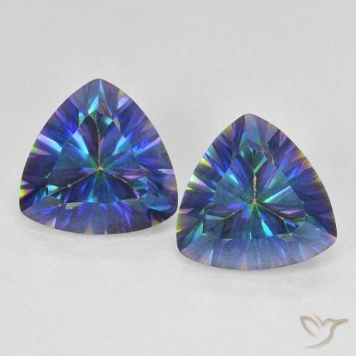 4.63캐럿 천연 멀티컬러 블루 미스틱 쿼츠 보석, 트릴리언, 9.1×9 mm, VS