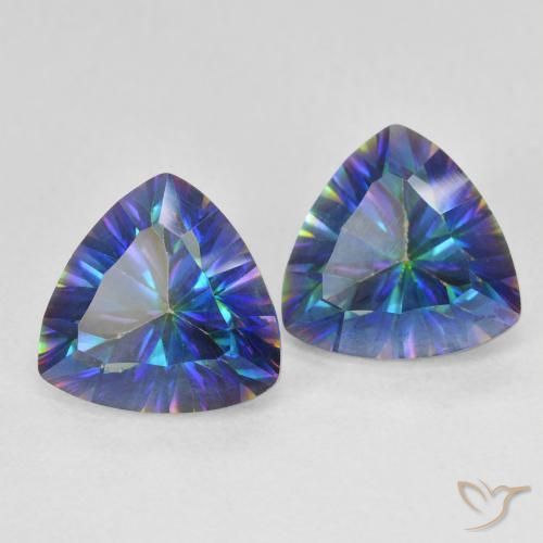 4.63캐럿 천연 멀티컬러 블루 미스틱 쿼츠 보석, 트릴리언, 9.1×9 mm, VS
