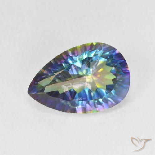 3.17ct 자연스러운 멀티컬러 블루 신비한 석영, 배 모양, VS