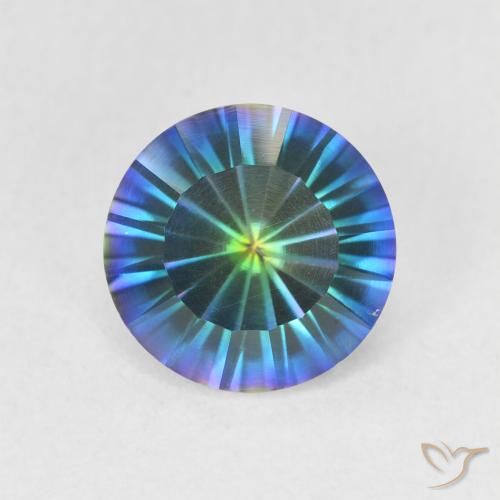 1.59캐럿 천연 멀티컬러 블루 미스틱 쿼츠, 라운드 컷, 7.98 mm, VS