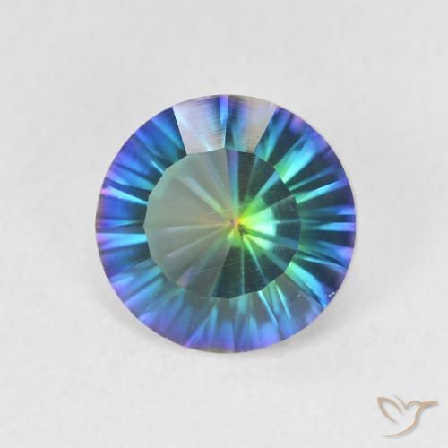 1.59캐럿 천연 멀티컬러 블루 미스틱 쿼츠, 라운드 컷, 7.98 mm, VS
