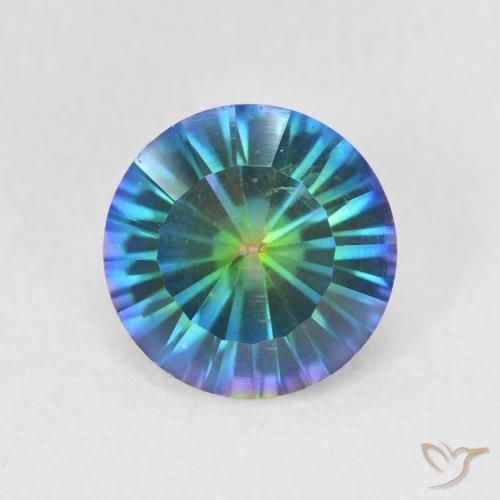 1.42캐럿 천연 멀티컬러 블루 미스틱 쿼츠, 라운드 컷, 8.14 mm, VS