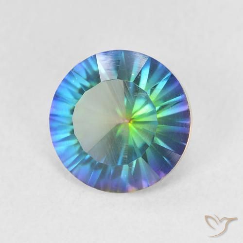 1.42캐럿 천연 멀티컬러 블루 미스틱 쿼츠, 라운드 컷, 8.14 mm, VS