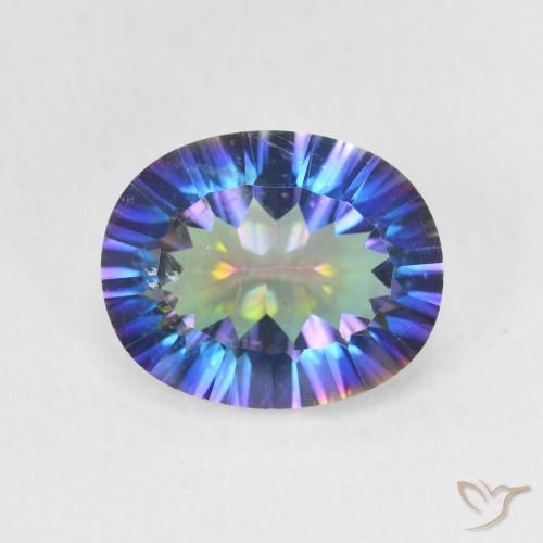 3.26캐럿 천연 멀티컬러 블루 미스틱 쿼츠, 타원형 컷, 11.1×9 mm, VS