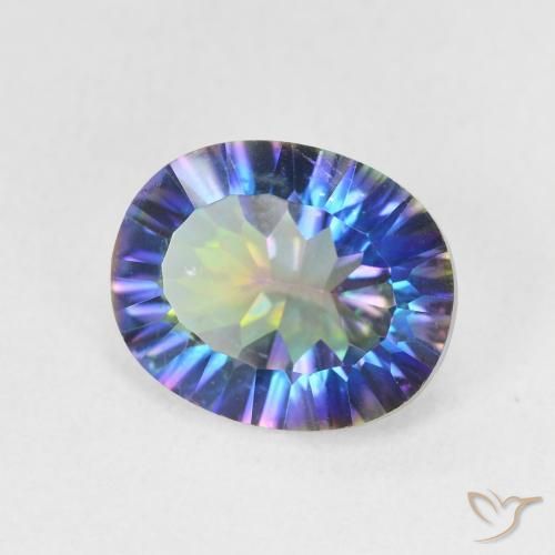 3.26캐럿 천연 멀티컬러 블루 미스틱 쿼츠, 타원형 컷, 11.1×9 mm, VS