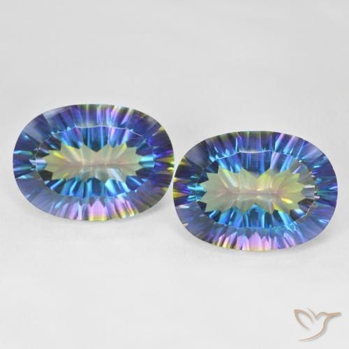 25.03캐럿 천연 멀티컬러 블루 미스틱 쿼츠 보석, 타원형 컷, 18.2×13.3 mm, VS