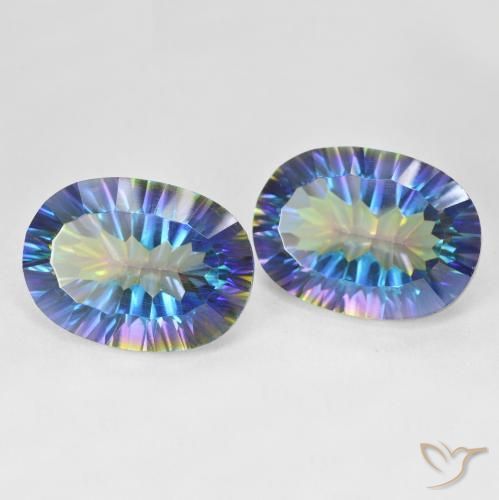 25.03캐럿 천연 멀티컬러 블루 미스틱 쿼츠 보석, 타원형 컷, 18.2×13.3 mm, VS