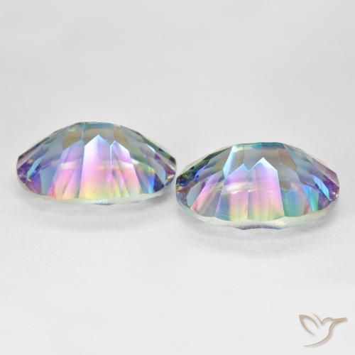 25.03캐럿 천연 멀티컬러 블루 미스틱 쿼츠 보석, 타원형 컷, 18.2×13.3 mm, VS