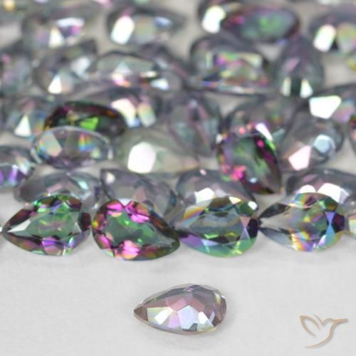 0.34캐럿 천연 멀티컬러 미스틱 쿼츠, 배 모양, 6×4 mm, VS