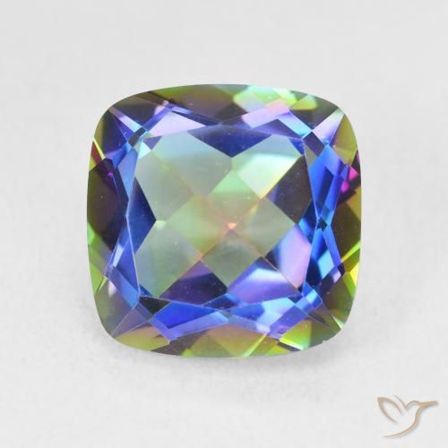 6.74캐럿 천연 멀티컬러 미스틱 쿼츠, 쿠션 컷, 11.9×11.9 mm, VVS