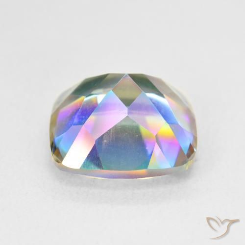 6.74캐럿 천연 멀티컬러 미스틱 쿼츠, 쿠션 컷, 11.9×11.9 mm, VVS
