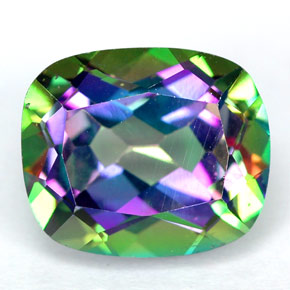 6.69캐럿 천연 탑 레인보우 미스틱 토파즈, 쿠션 컷, 11.9×10.1 mm, VVS