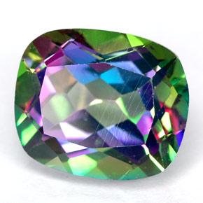 6.69캐럿 천연 탑 레인보우 미스틱 토파즈, 쿠션 컷, 11.9×10.1 mm, VVS