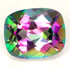 6.40캐럿 천연 탑 레인보우 미스틱 토파즈, 쿠션 컷, 12.1×10 mm, VVS-VS