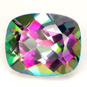 6.40캐럿 천연 탑 레인보우 미스틱 토파즈, 쿠션 컷, 12.1×10 mm, VVS-VS